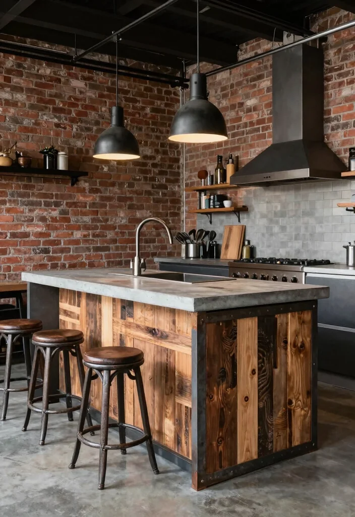 14 Kitchen Ideas with an Island for Better Flow 9. Industrial Style Islands 0