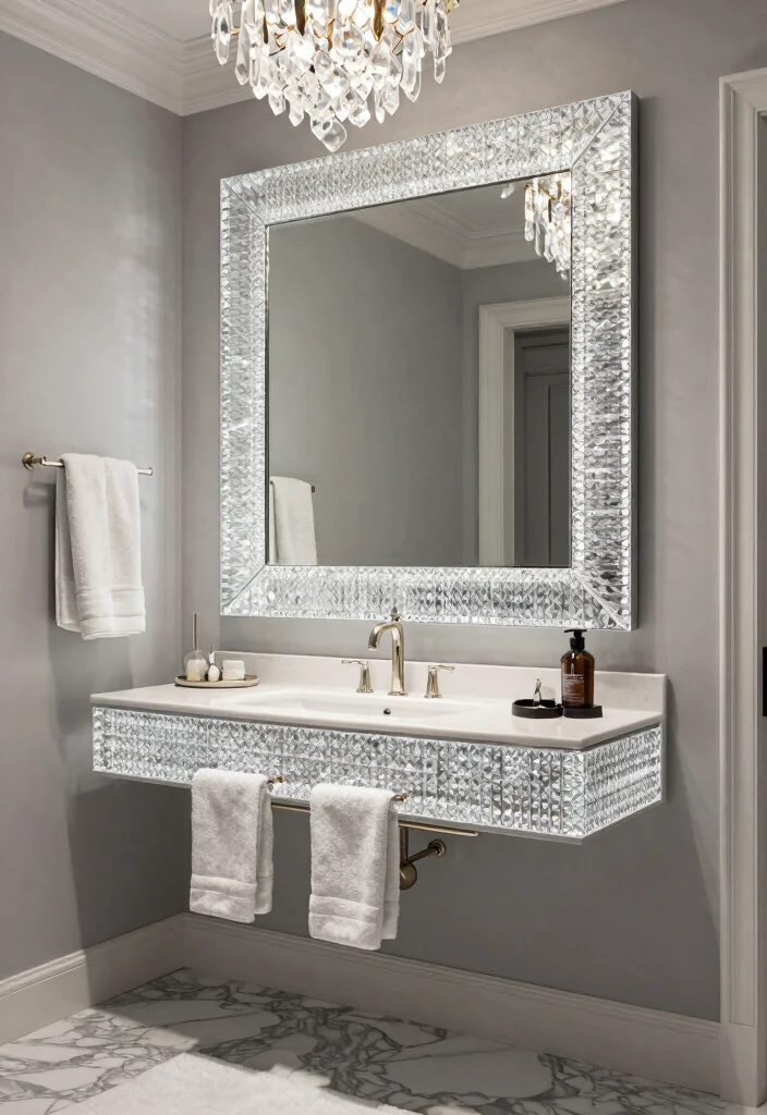 14 Large Bathroom Mirror Ideas That Make a Big Impact 13. Glamorous Crystal Embedded Mirrors 0