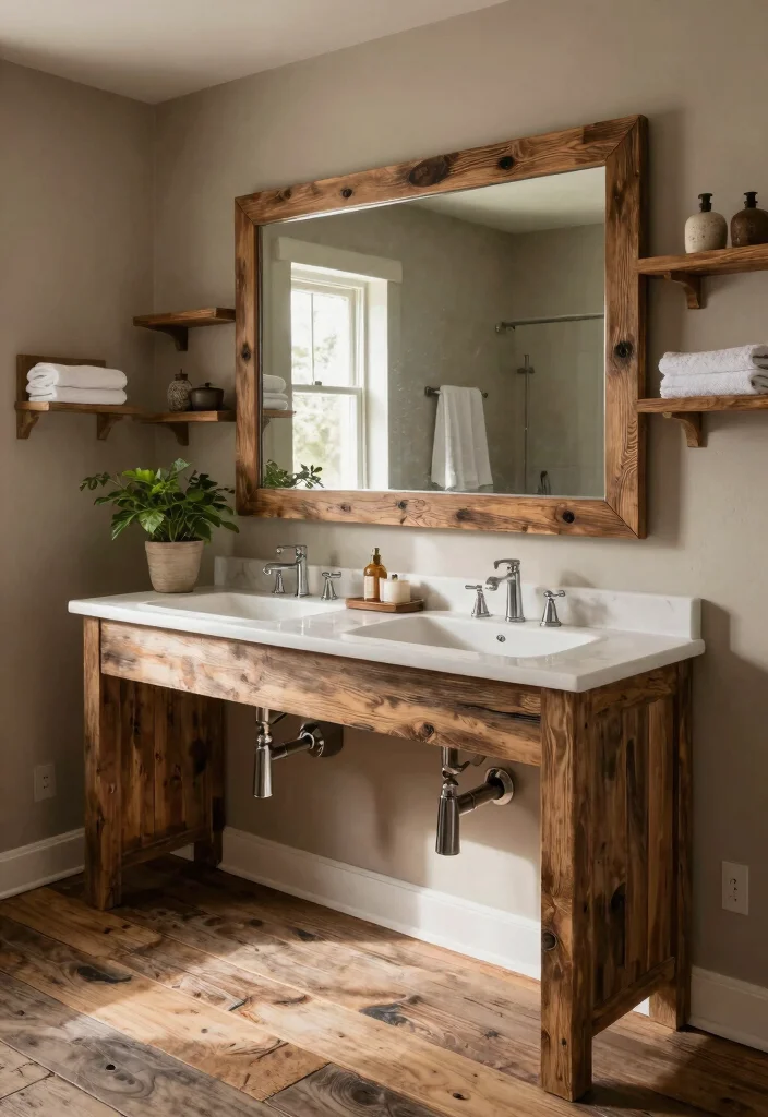 14 Large Bathroom Mirror Ideas That Make a Big Impact 2. Rustic Wooden Frames 0