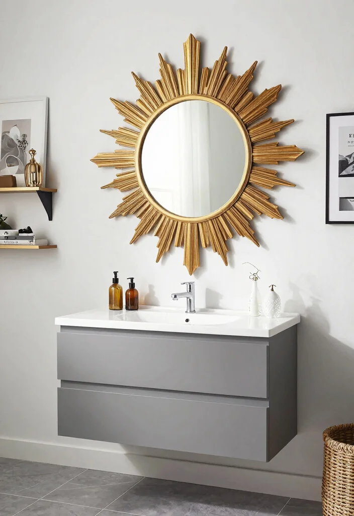 14 Large Bathroom Mirror Ideas That Make a Big Impact 3. Vintage Sunburst Mirrors 0