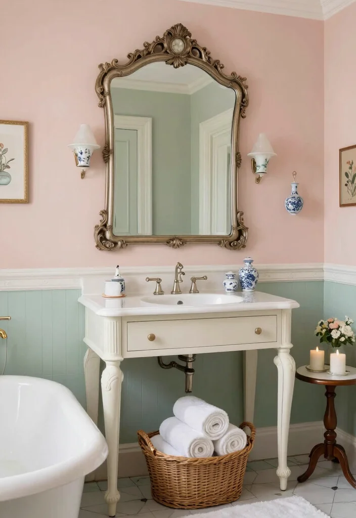 14 Large Bathroom Mirror Ideas That Make a Big Impact 5. Vintage Framed Mirrors 0