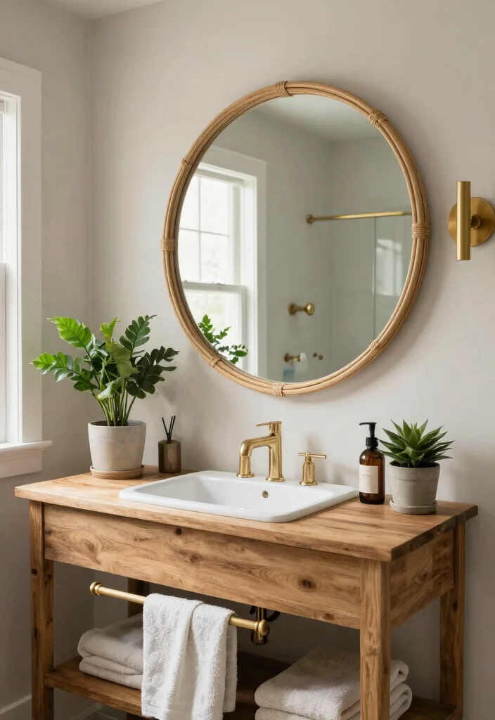 14 Large Bathroom Mirror Ideas That Make a Big Impact 8. Round Mirrors for Softness 0