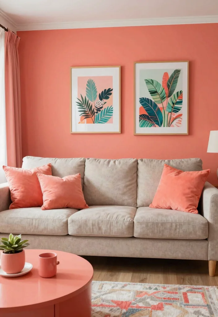 14 Living Room Color Ideas That Change the Mood 10. Vibrant Coral 0