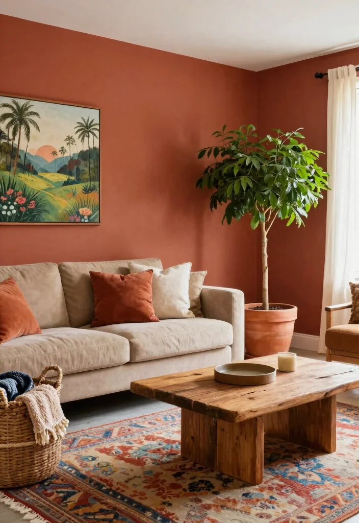 14 Living Room Color Ideas That Change the Mood 2. Bold Terracotta 0
