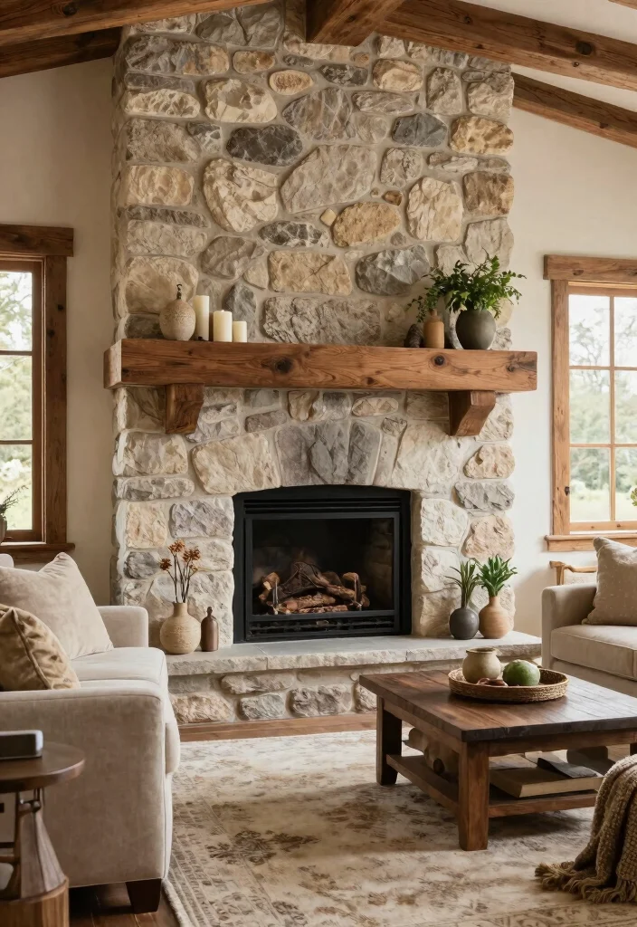 14 Living Room Fireplace Ideas That Anchor the Space 10. Textured Stone Fireplaces 0