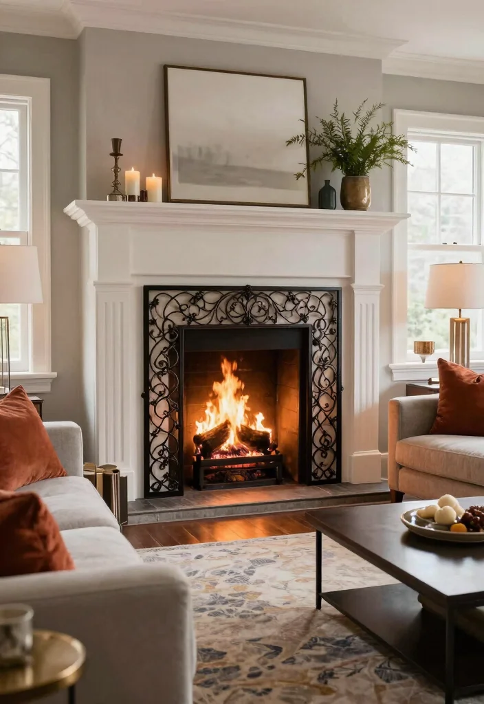 14 Living Room Fireplace Ideas That Anchor the Space 5. Artistic Fireplace Screens 0