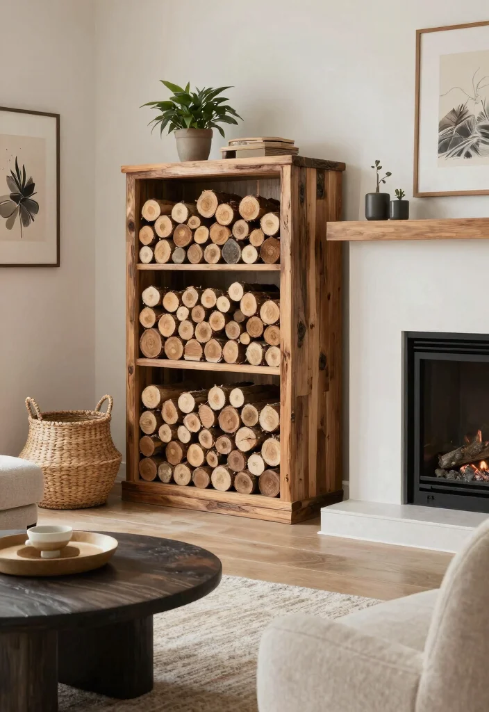 14 Living Room Fireplace Ideas That Anchor the Space 7. Decorative Firewood Storage 0