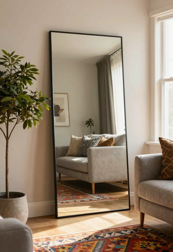 14 Living Room Mirror Ideas That Make Spaces Feel Bigger 1. Oversized Floor Mirrors 0