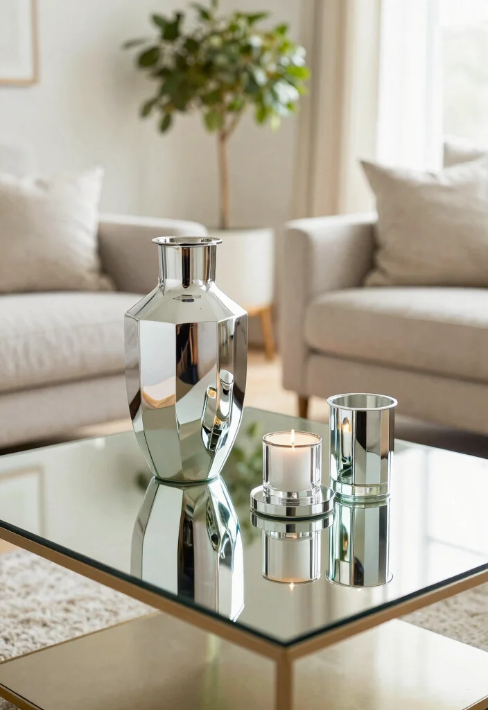 14 Living Room Mirror Ideas That Make Spaces Feel Bigger 12. Mirrored Accessories 0