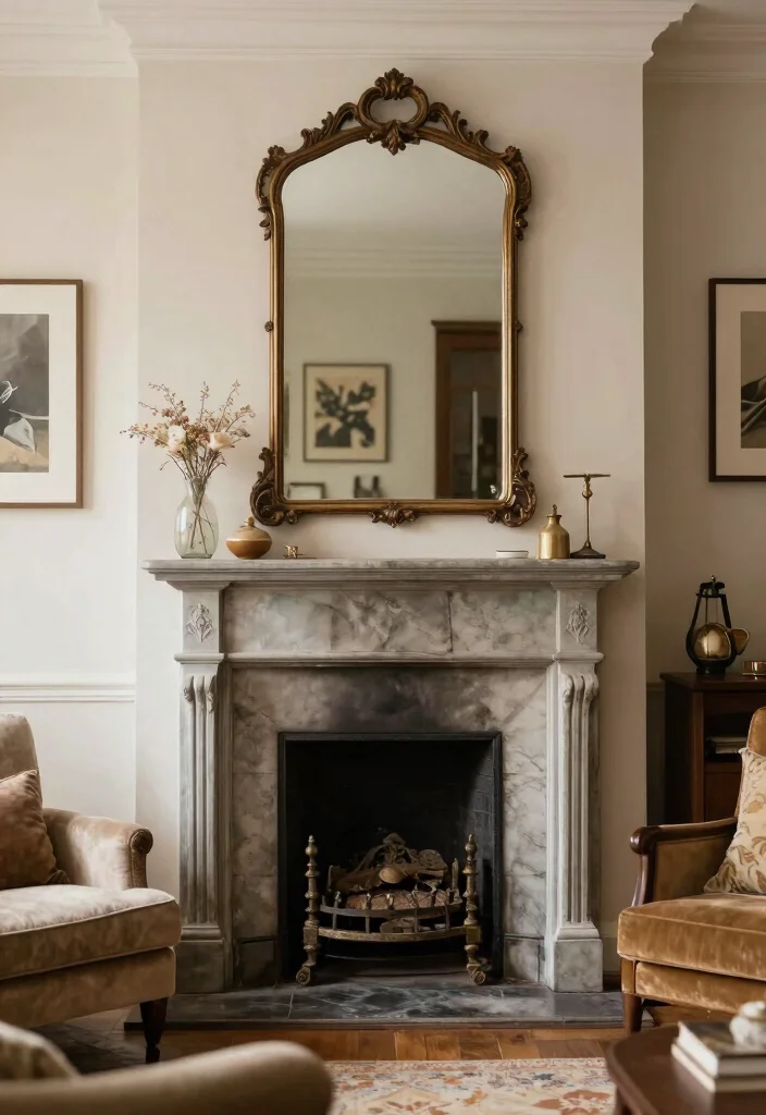 14 Living Room Mirror Ideas That Make Spaces Feel Bigger 13. Vintage Decor with Mirrors 0