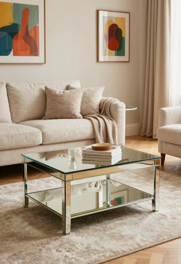 14 Living Room Mirror Ideas That Make Spaces Feel Bigger 3. Mirrored Furniture 0