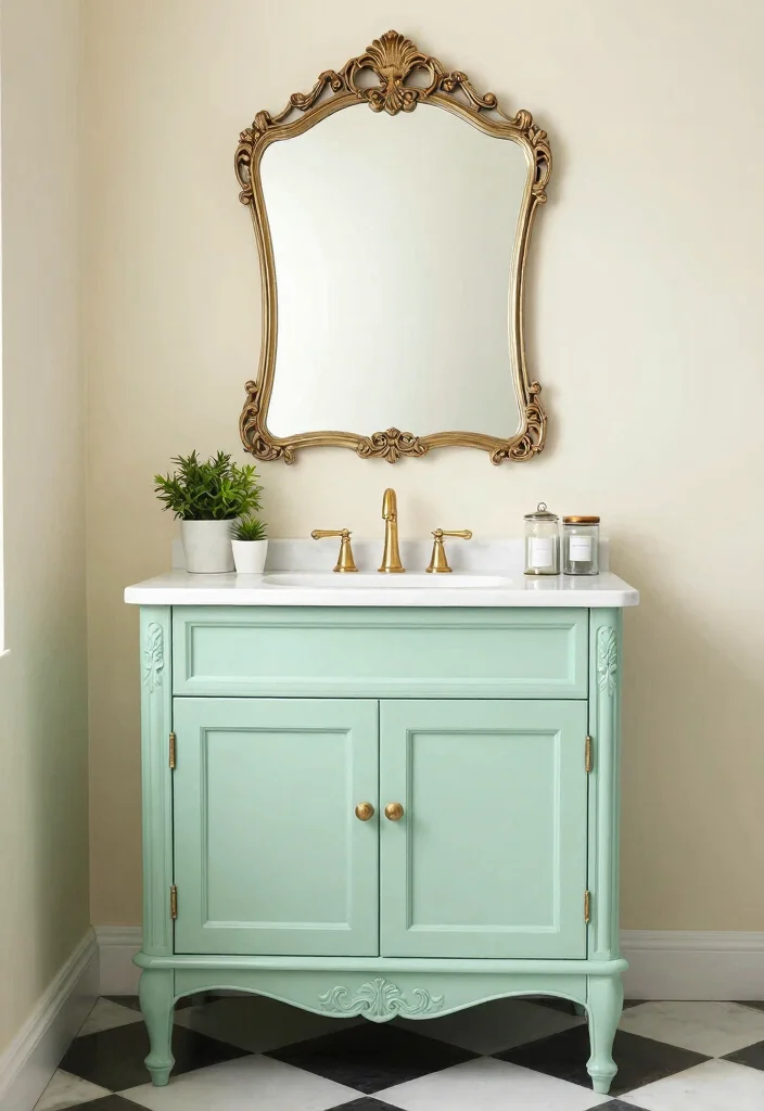 14 Modern Bathroom Vanity Ideas with Sleek Storage 5. Vintage Inspired with Modern Twist 0