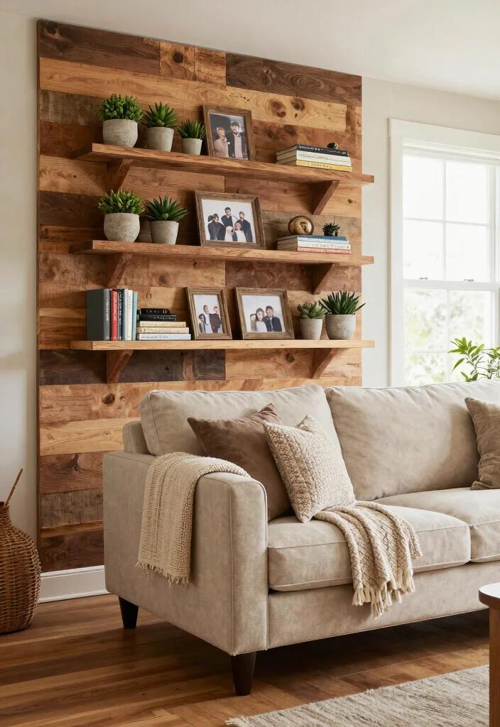 14 Modern Farmhouse Living Room Ideas with Cozy Balance 1. Sustainable Wood Accents 0