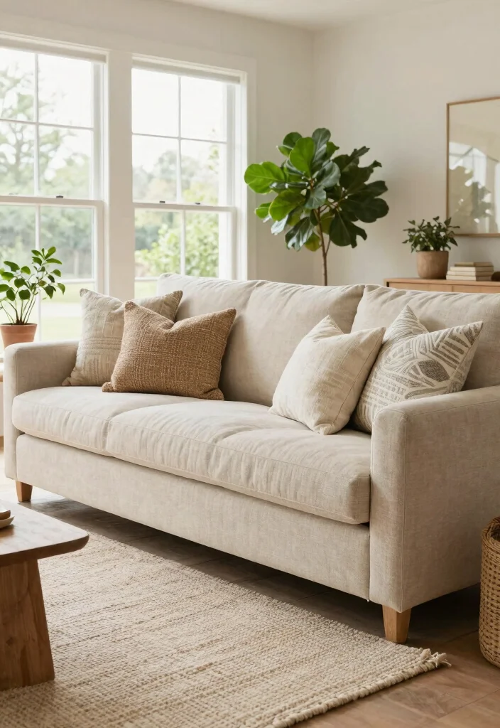 14 Modern Farmhouse Living Room Ideas with Cozy Balance 5. Eco Friendly Fabrics 0