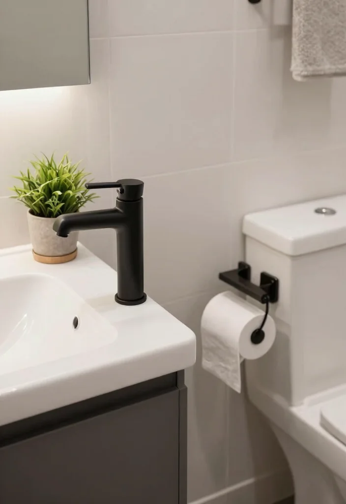 14 Modern Half Bathroom Ideas That Impress Guests 6. Elegant Fixtures and Hardware 0