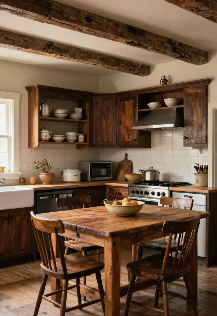 14 Moody Kitchen Ideas with Dark Tones and Cozy Depth 6. Vintage Farmhouse Vibes 0