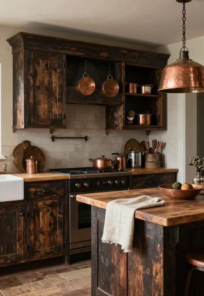 14 Moody Kitchen Ideas with Dark Tones and Cozy Depth 8. Rustic Warmth 0
