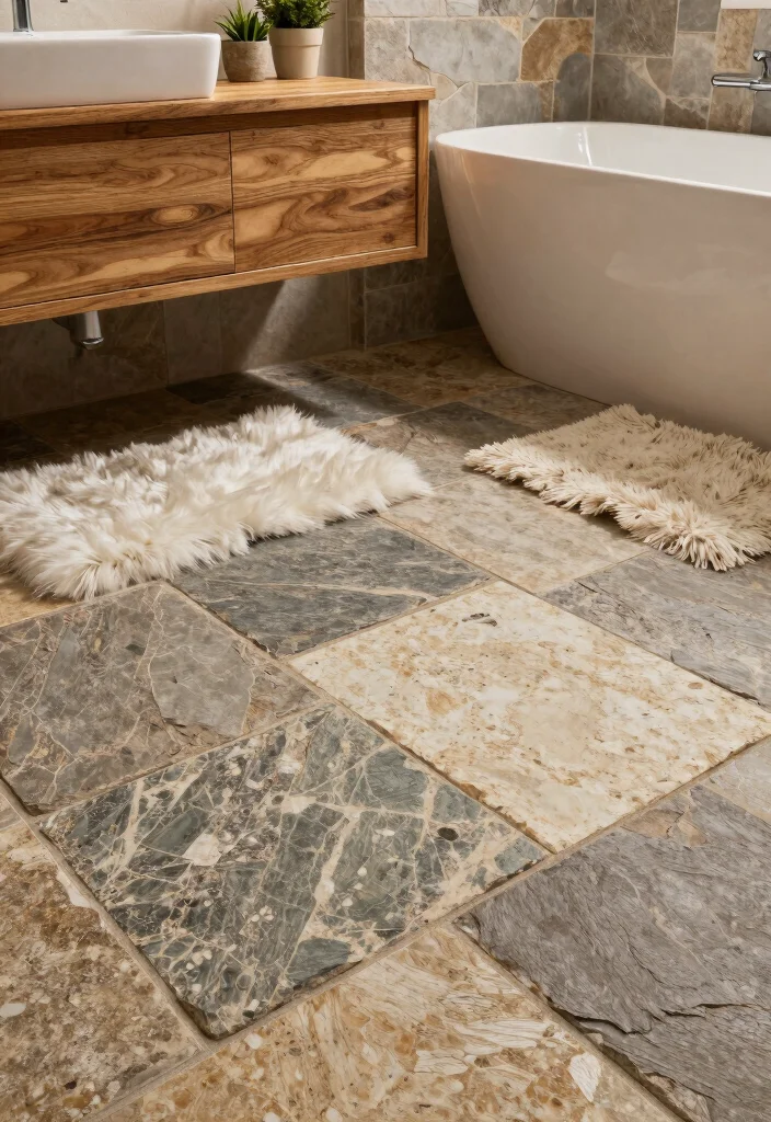 14 Nature Bathroom Ideas Inspired by Earth and Stone 1. Rustic Stone Tiles 0