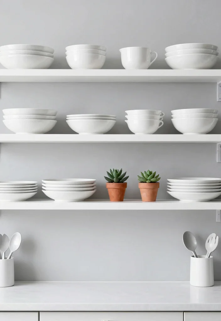 14 Open Shelving Kitchen Ideas That Look Styled Not Messy 1. Minimalist Charm with White Dishes 0