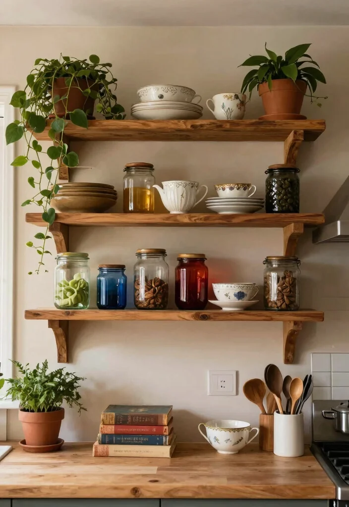 14 Open Shelving Kitchen Ideas That Look Styled Not Messy 2. Vintage Finds for a Cozy Touch 0