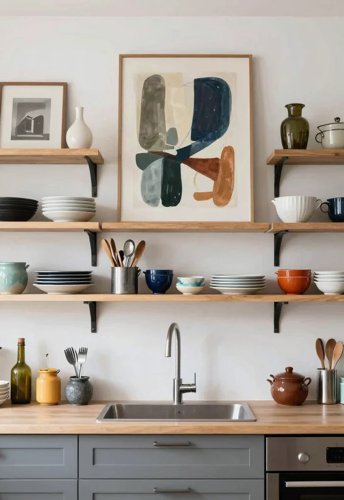 14 Open Shelving Kitchen Ideas That Look Styled Not Messy 6. Incorporate Art and Decor 0