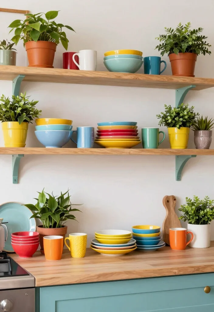 14 Open Shelving Kitchen Ideas That Look Styled Not Messy 8. Colorful Displays for a Bold Statement 0