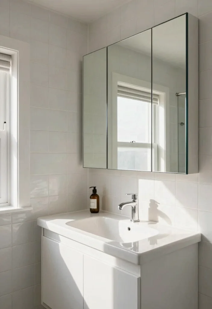14 Small Modern Bathroom Ideas That Feel Clean and High End 12. Mirrored Surfaces for Depth 0