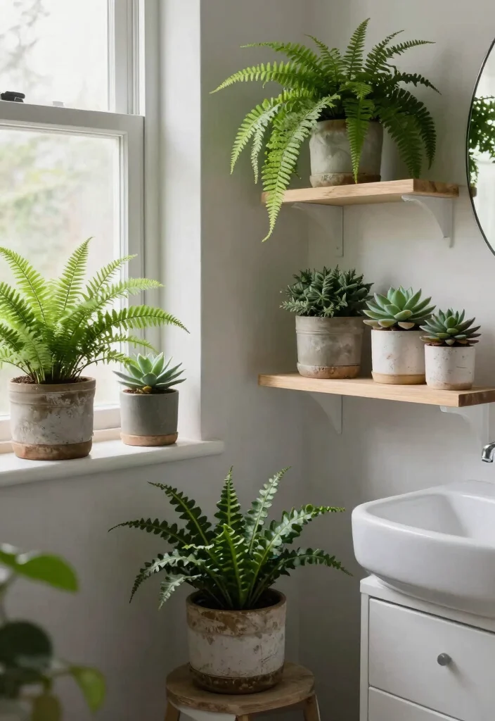 14 Small Modern Bathroom Ideas That Feel Clean and High End 8. Indoor Plants for Freshness 0