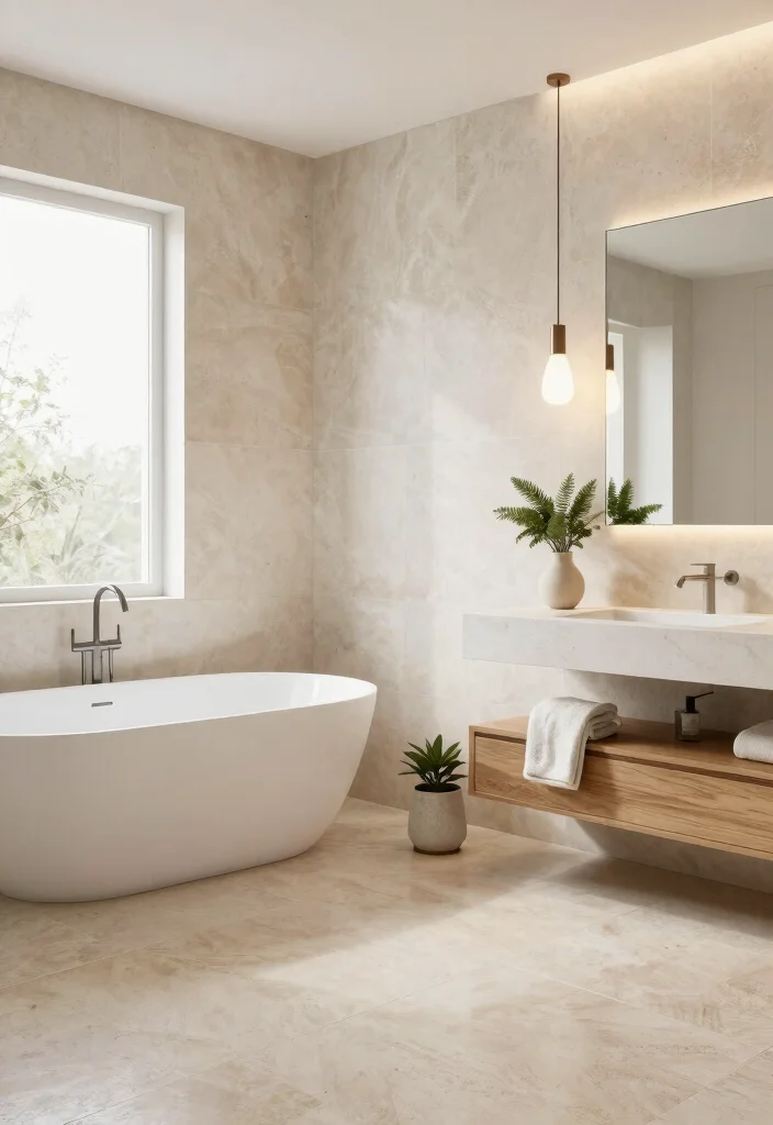 14 Stone Bathroom Ideas That Feel Natural and Expensive 1. Light Stone for an Airy Feel 0