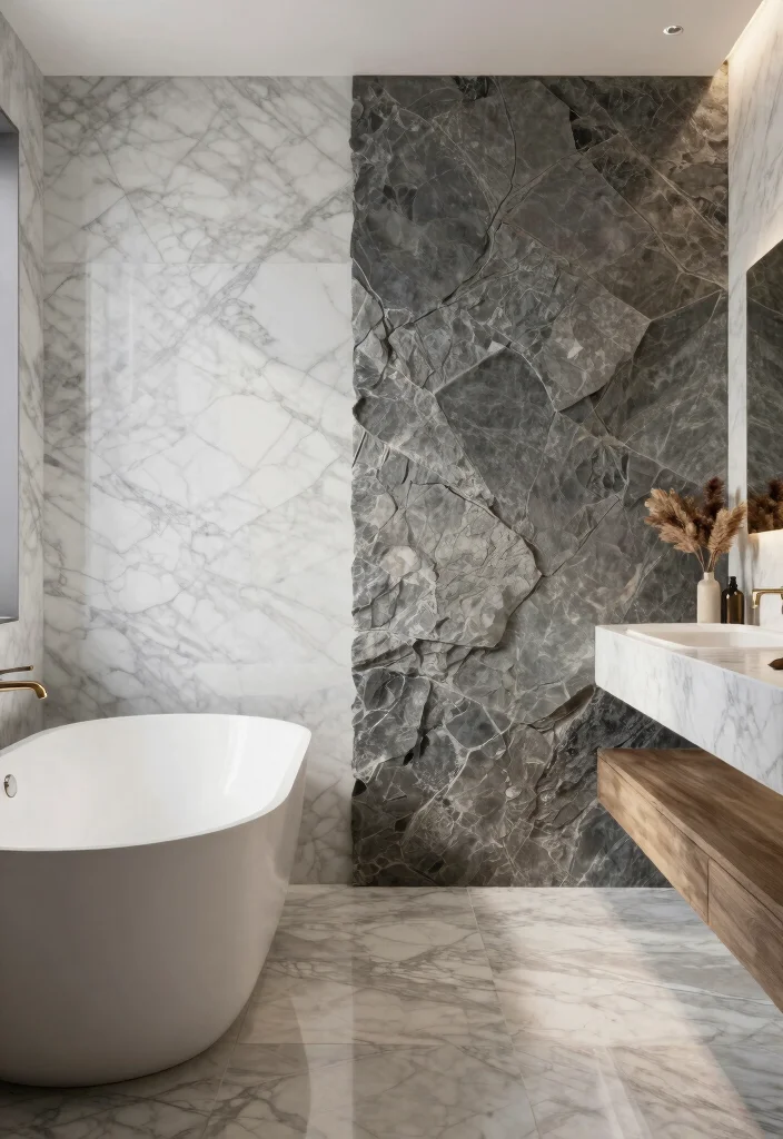 14 Stone Bathroom Ideas That Feel Natural and Expensive 10. Mixing Stones for Depth 0