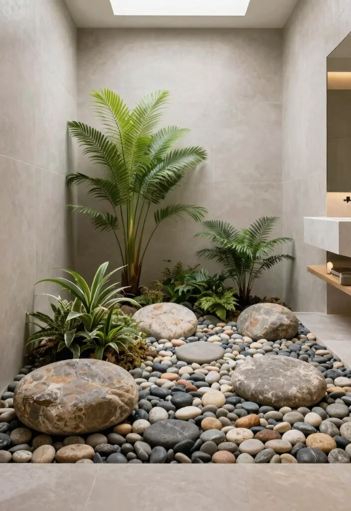 14 Stone Bathroom Ideas That Feel Natural and Expensive 13. Indoor Stone Gardens 0