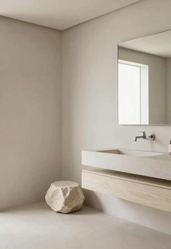 14 Stone Bathroom Ideas That Feel Natural and Expensive 14. Minimalist Stone Decor 0