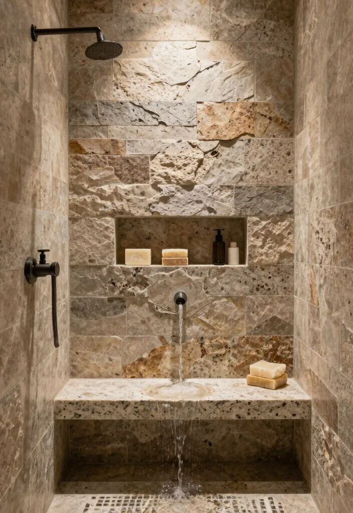 14 Stone Bathroom Ideas That Feel Natural and Expensive 7. Stone Showers 0