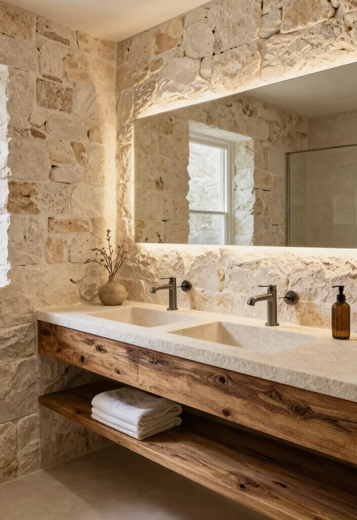 14 Stone Bathroom Ideas That Feel Natural and Expensive 8. Rustic Stone Accents 0