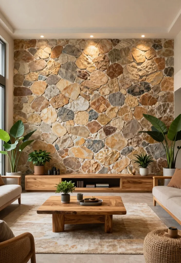 14 Stone TV Wall Living Room Ideas That Feel Luxe 11. Eco Friendly Stone Wall 0