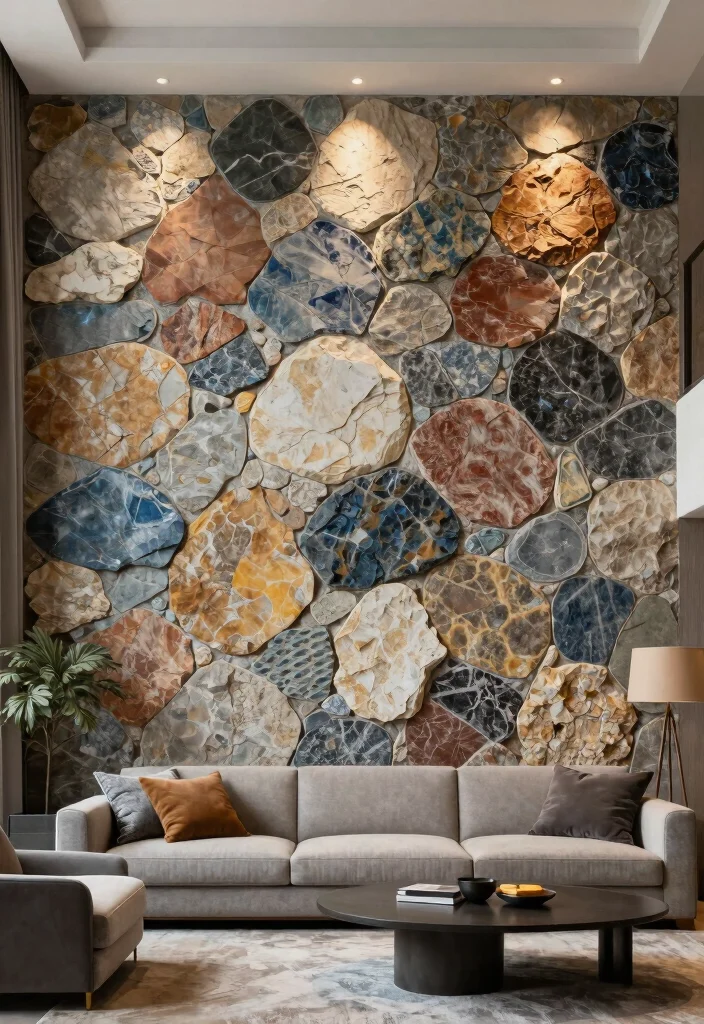 14 Stone TV Wall Living Room Ideas That Feel Luxe 13. Artistic Stone Wall Design 0
