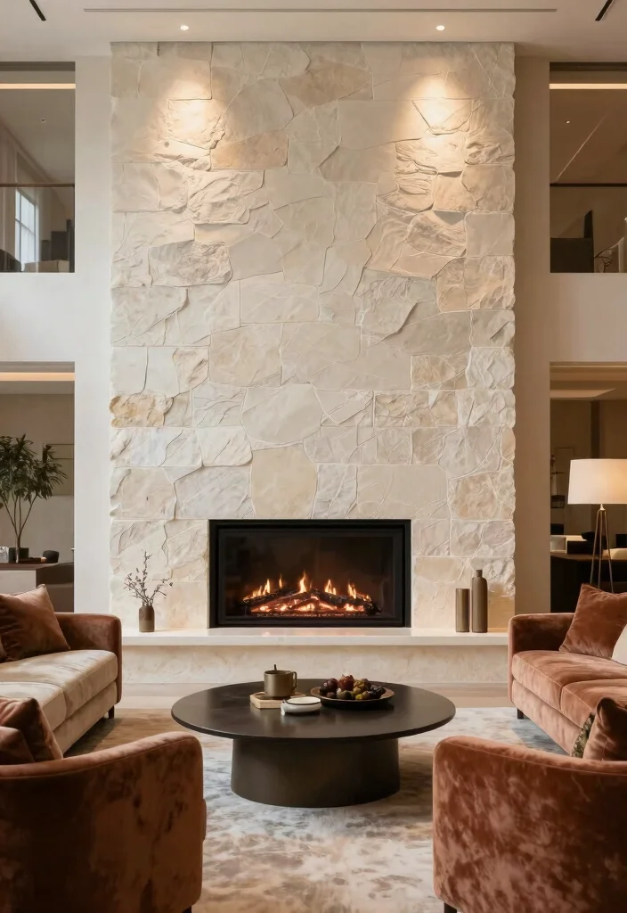 14 Stone TV Wall Living Room Ideas That Feel Luxe 14. Luxurious Stone Wall with Built in Fireplace 0