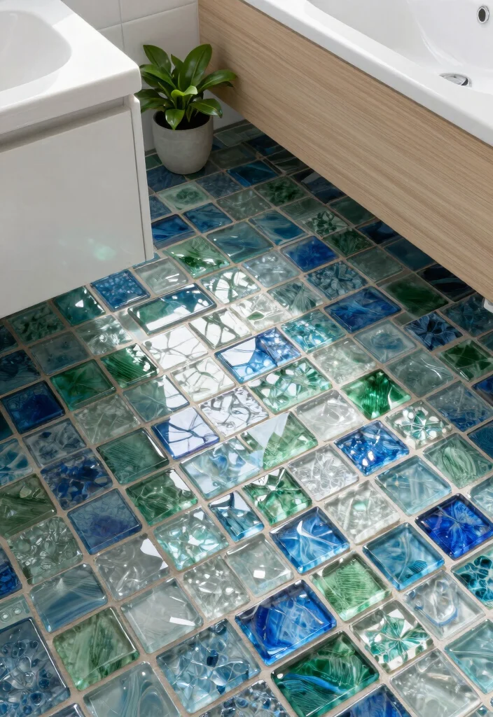 15 Bathroom Tile Floor Ideas That Change the Entire Look 1. Recycled Glass Tiles 0