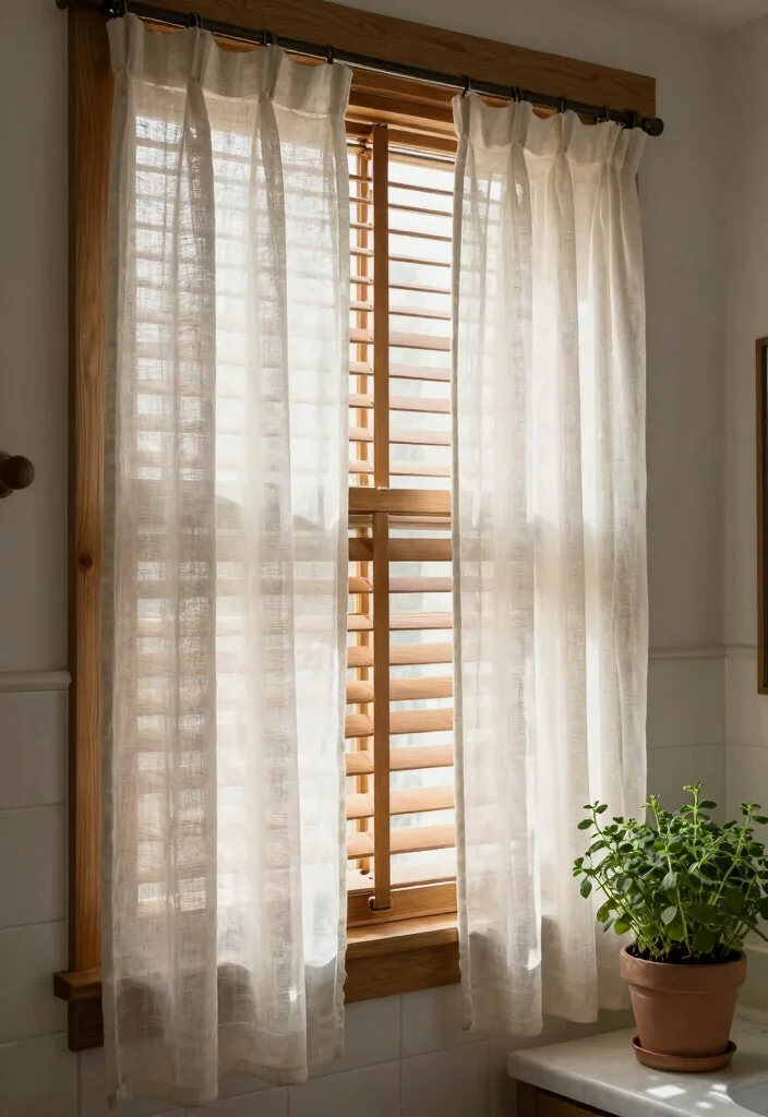 15 Farmhouse Bathroom Decor Ideas with Cozy Rustic Charm 12. Cozy Window Treatments 0