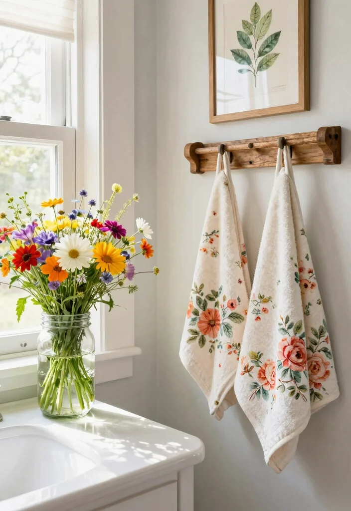15 Farmhouse Bathroom Decor Ideas with Cozy Rustic Charm 6. Floral Accents 0