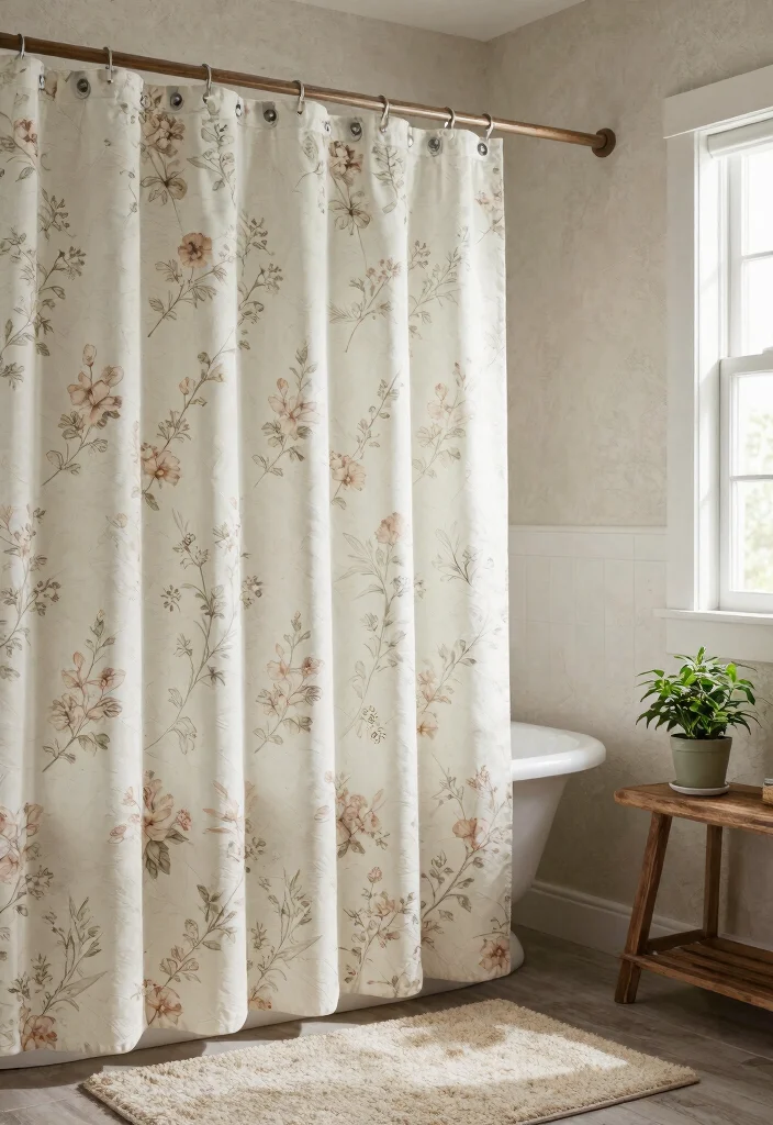 15 Farmhouse Bathroom Decor Ideas with Cozy Rustic Charm 8. Country Chic Shower Curtain 0