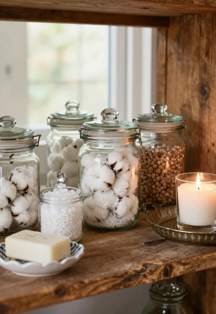 15 Farmhouse Bathroom Decor Ideas with Cozy Rustic Charm 9. Vintage Bathroom Accessories 0