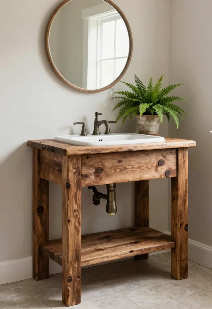 15 Wood Bathroom Ideas That Add Warmth and Texture 1. Reclaimed Wood Vanity 0