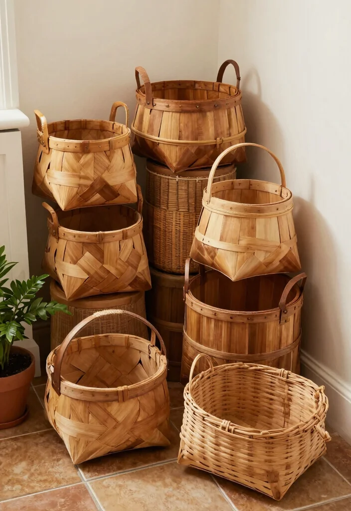 15 Wood Bathroom Ideas That Add Warmth and Texture 12. Woven Wooden Baskets 0