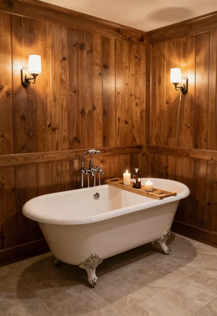 15 Wood Bathroom Ideas That Add Warmth and Texture 3. Wood Paneling for a Cozy Feel 0