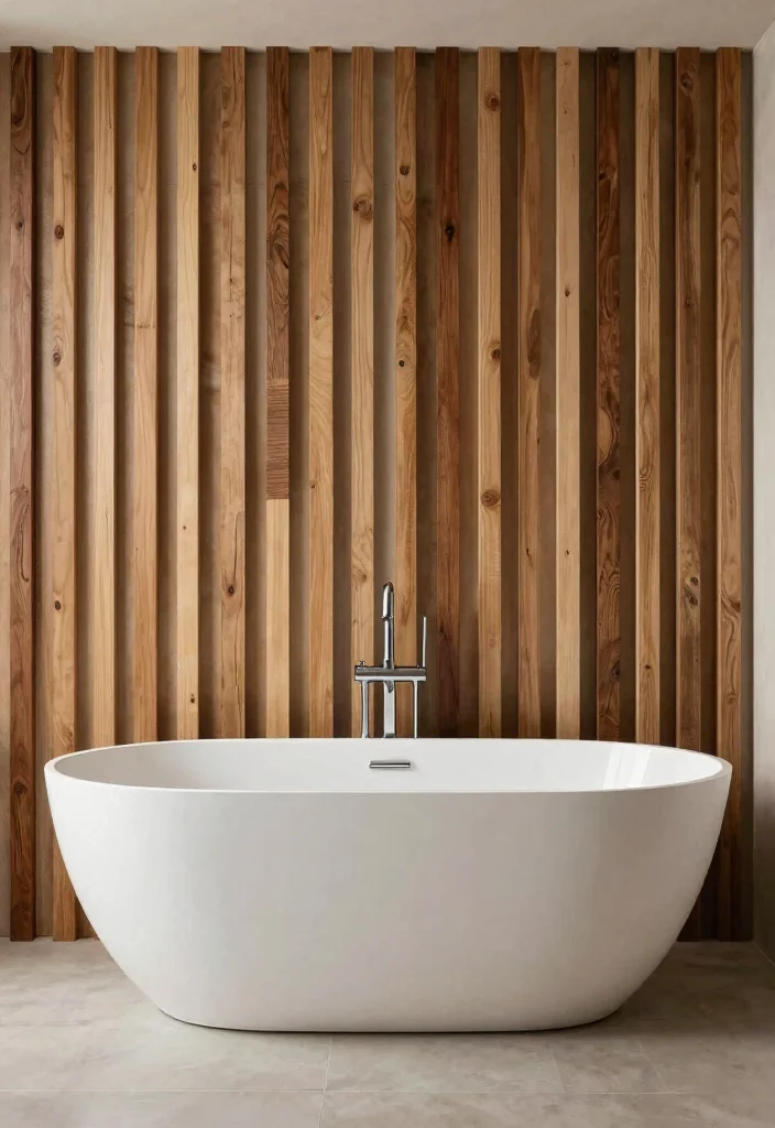 15 Wood Bathroom Ideas That Add Warmth and Texture 9. Wood Slat Walls 0