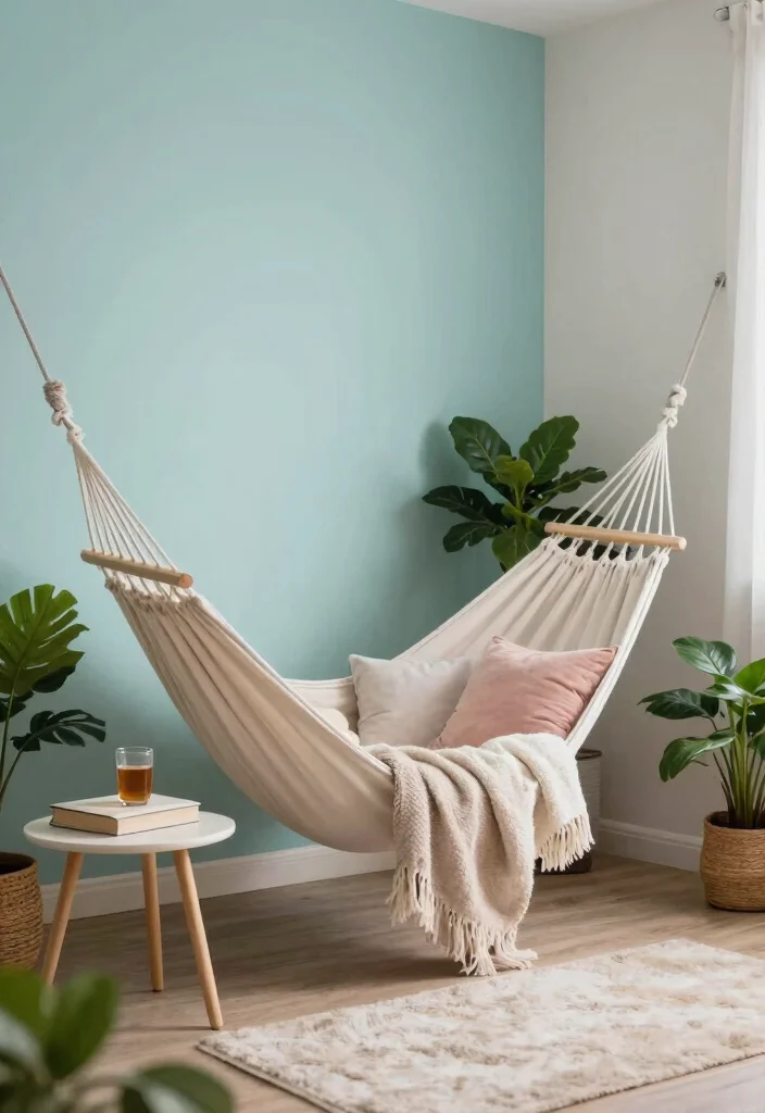 9 No Bedframe Bedroom Ideas with Relaxed Minimal Style 8. A Hammock for a Unique Twist 0